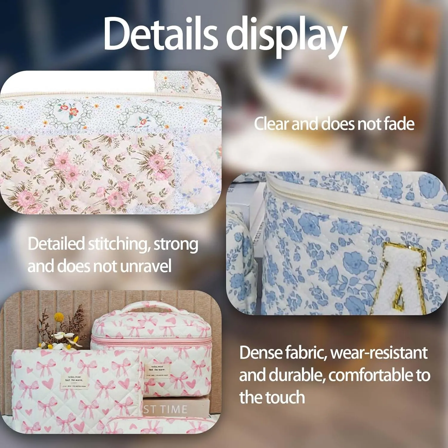Cute Cotton Makeup Bags Set, 3 PCS Quilted Makeup Bag,Bag Makeup Bag Organizer for Women Girls,Green Dog Makeup Bag Quilted Cosmetic Bag,For Mom Daughter Friend Gift(green)