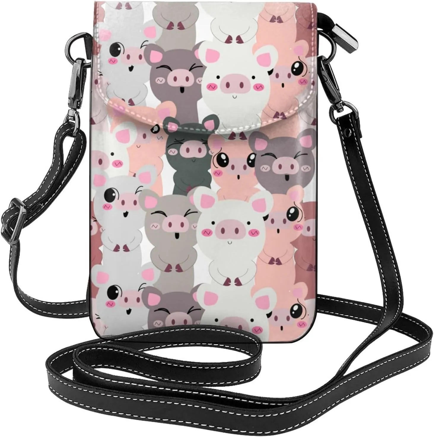 Cute Fat Pig Print Small Crossbody Bags for Women Travel Cell Phone Pouch PU Leather Cross Body Bag Adjustable Shoulder Strap Phone Purses Lightweight Wallet Purse with Credit Card Slots