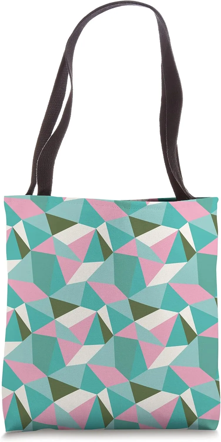 Cute Geometric Polygon Shapes Pattern Mint Green Pink Aqua Tote Bag