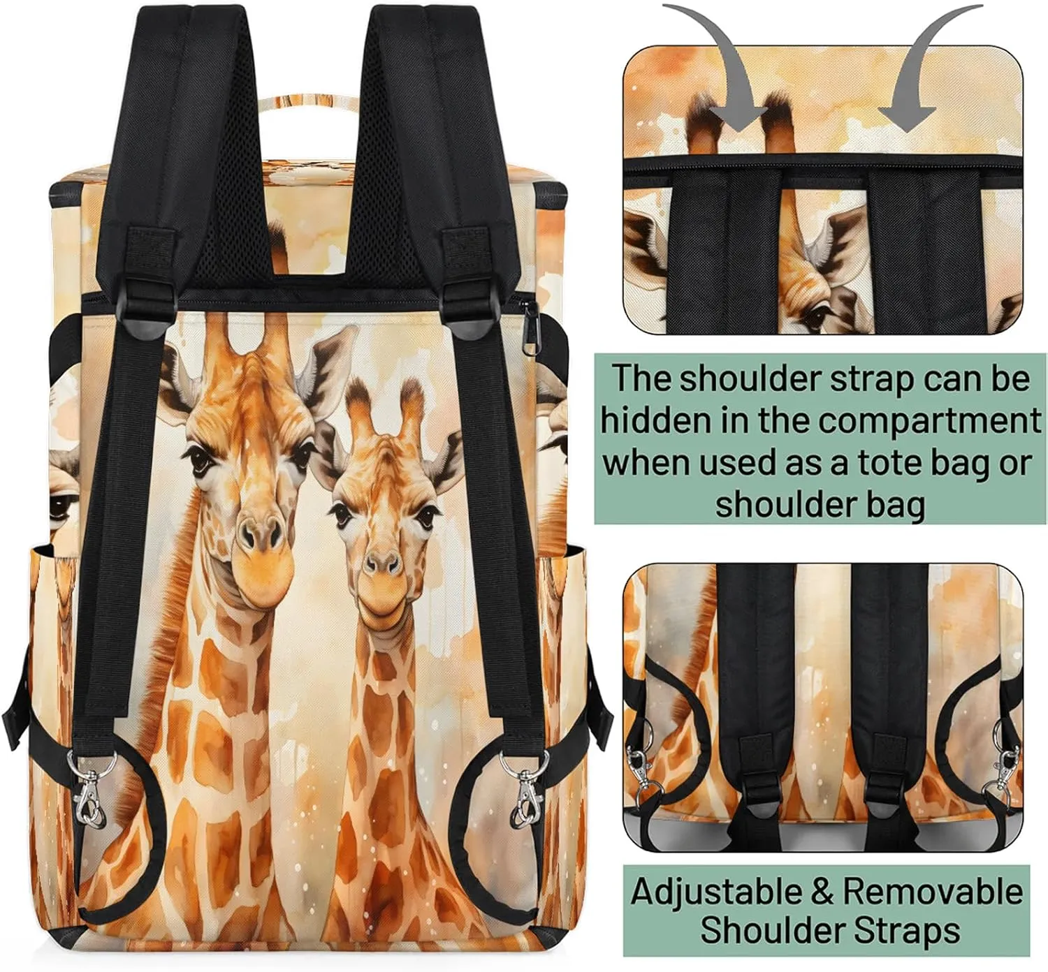 Cute Giraffe Print Gym Duffle Bag Backpack Waterproof Sports Bags with Shoe Compartment 48L Carry On Overnight Weekender Travel Luggage