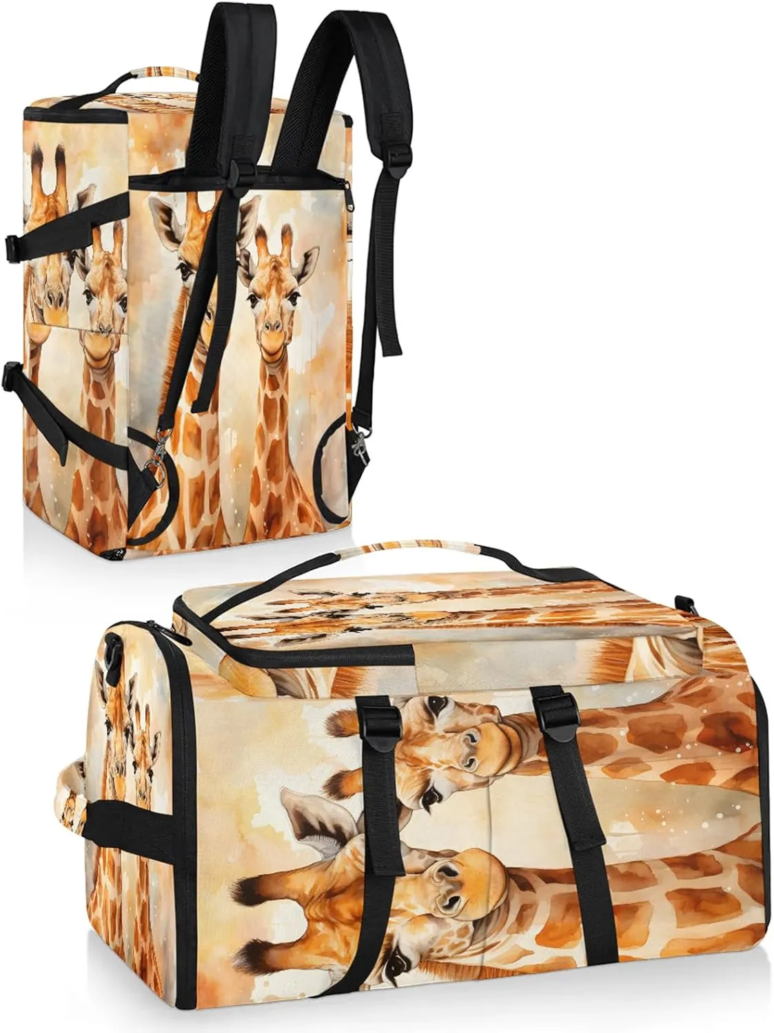 Cute Giraffe Print Gym Duffle Bag Backpack Waterproof Sports Bags with Shoe Compartment 48L Carry On Overnight Weekender Travel Luggage