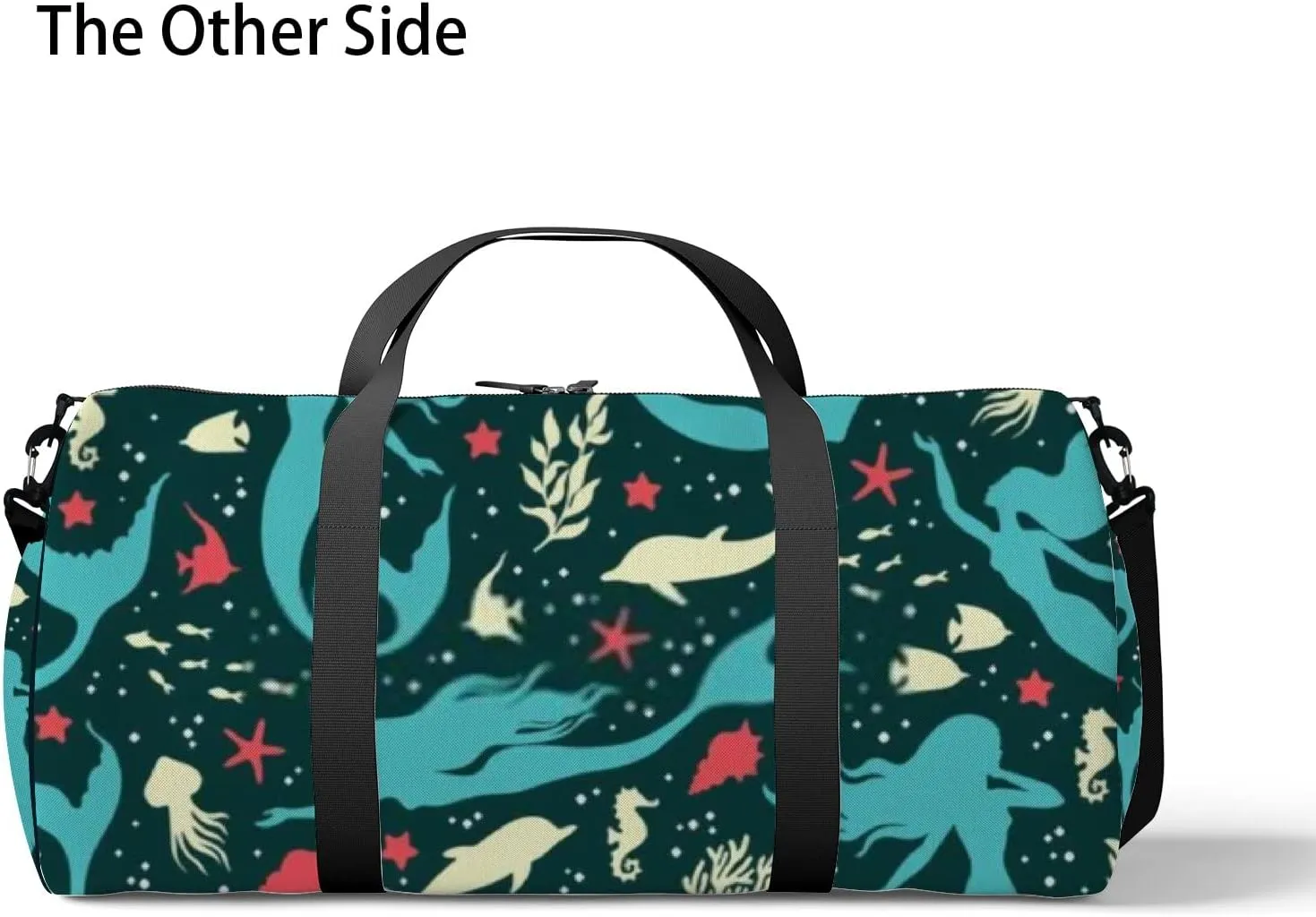 Cute Green Mermaids Seashells Fihes Dolfins Seaweeds Sports Bag Tote Bag Waterproof Gym Bag with Shoulder Strap Zipper 2 Side Pockets for Men and Women, Travel and Storage Shoulder Bag.