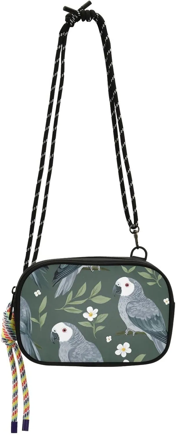 Cute Grey Parrots Sage Green Womens Cross Body Purse Comfort Small Shoulder Bag with Credit Card Slots for Women Hiking