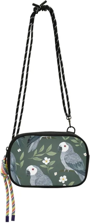 Cute Grey Parrots Sage Green Womens Cross Body Purse Comfort Small Shoulder Bag with Credit Card Slots for Women Hiking