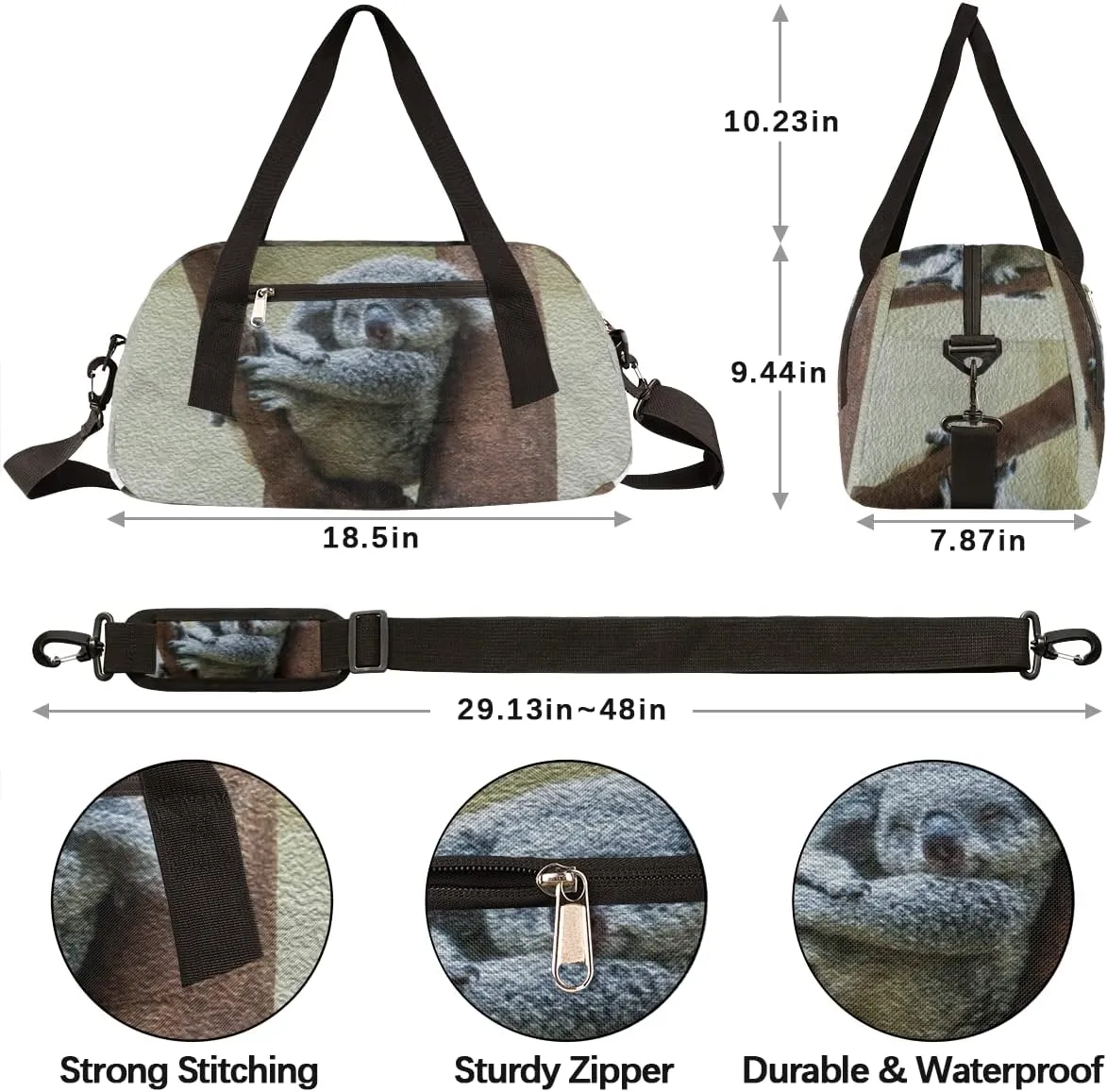 Cute Koala On Tree Kids Duffel Bag for Girls Boys Teens, Koala Oil Painting Dance Bag Overnight Small Duffel Bag Carry On Weekend Sports Gym Travel Bag for School Practice Gymnastics Ballet