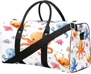 Cute Octopus Green Pattern Travel Duffel Bag for Women Men Foldable Sport Gym Tote Bag Lightweight Waterproof Weekender Overnight Bag for Weekend Holiday Gym Swim Yoga