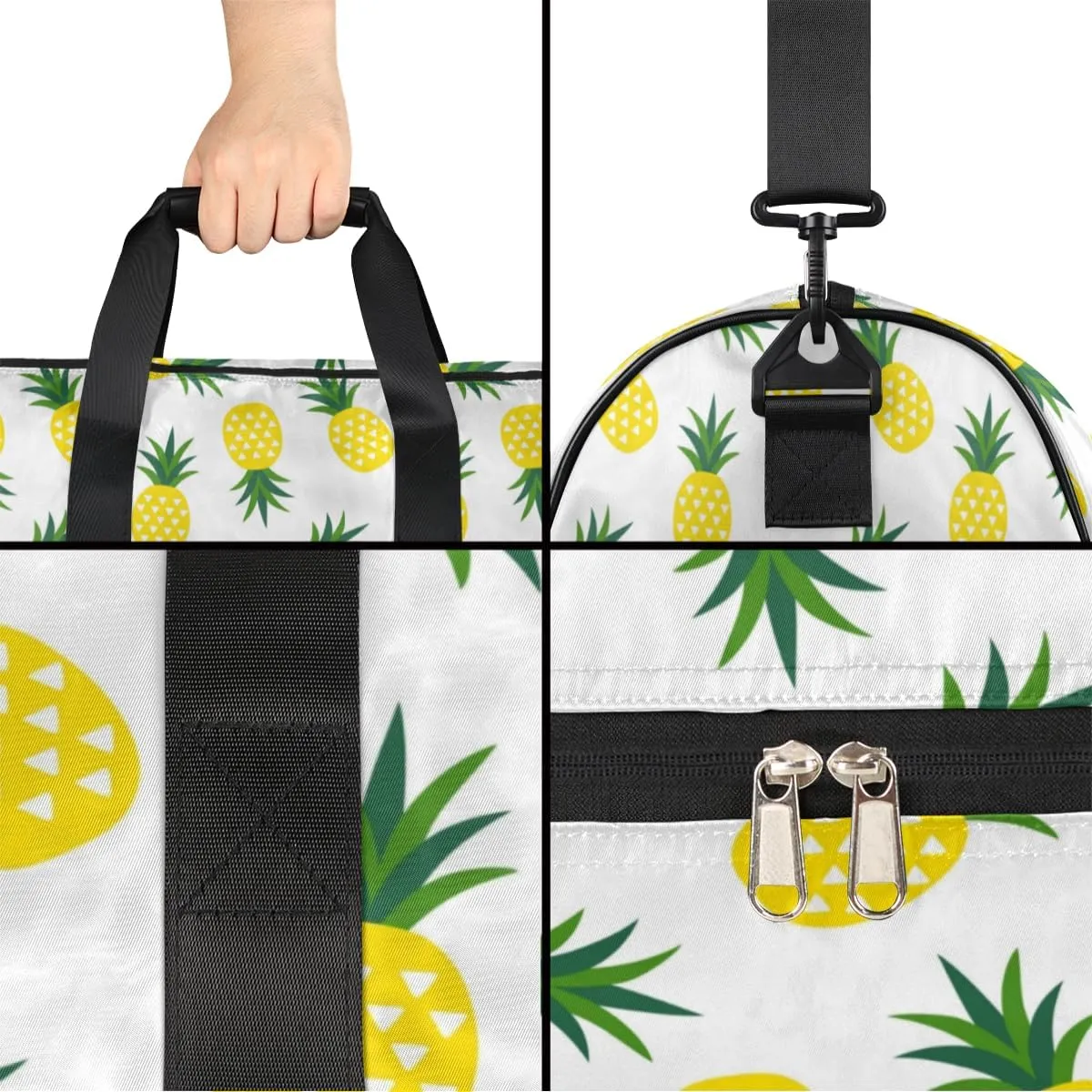 Cute Pineapples Sports Gym Bag for Women Men Travel Duffel Bag with Wet Pocket & Shoes Compartment Waterproof Weekender Overnight Tote Carry on Bag Lightweight