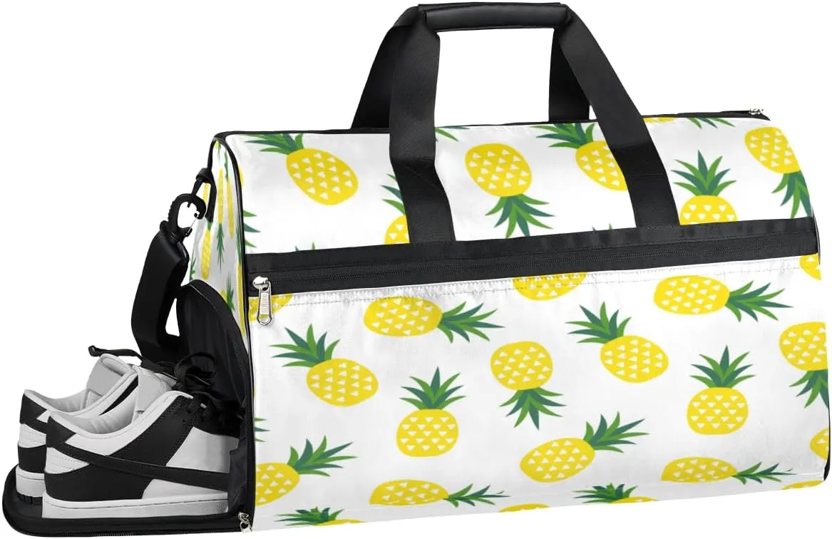 Cute Pineapples Sports Gym Bag for Women Men Travel Duffel Bag with Wet Pocket & Shoes Compartment Waterproof Weekender Overnight Tote Carry on Bag Lightweight