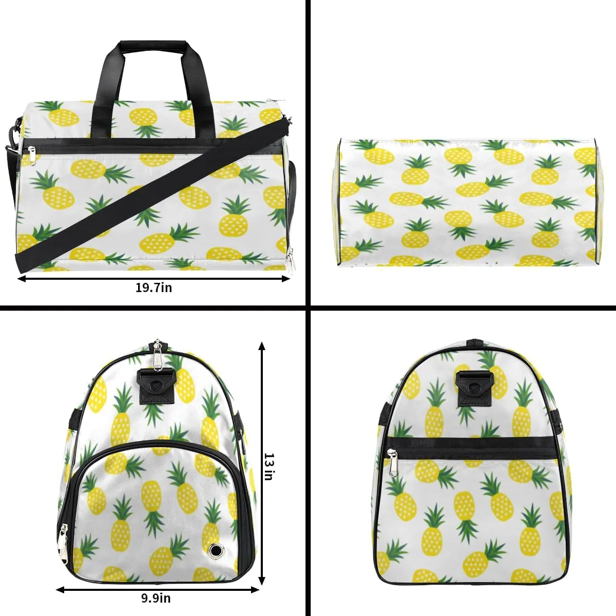 Cute Pineapples Sports Gym Bag for Women Men Travel Duffel Bag with Wet Pocket & Shoes Compartment Waterproof Weekender Overnight Tote Carry on Bag Lightweight