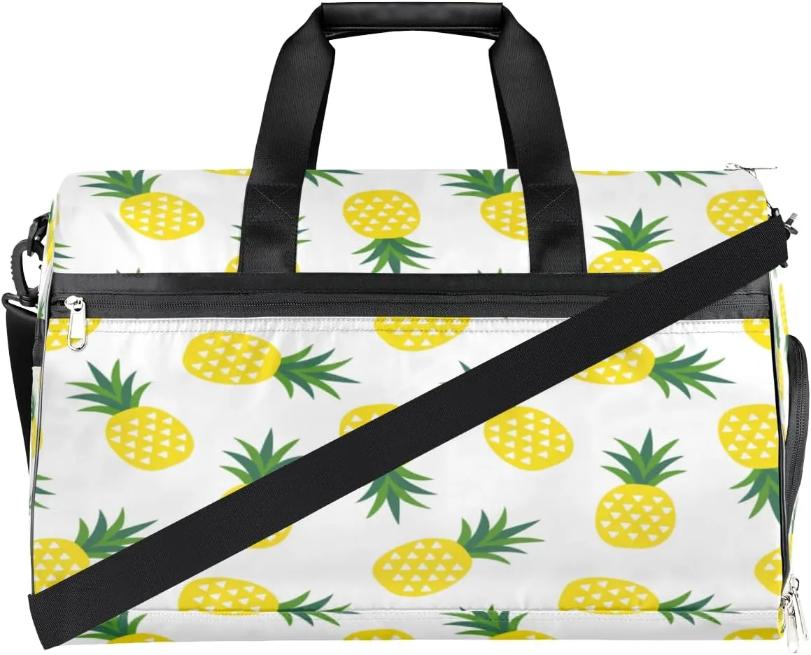 Cute Pineapples Sports Gym Bag for Women Men Travel Duffel Bag with Wet Pocket & Shoes Compartment Waterproof Weekender Overnight Tote Carry on Bag Lightweight