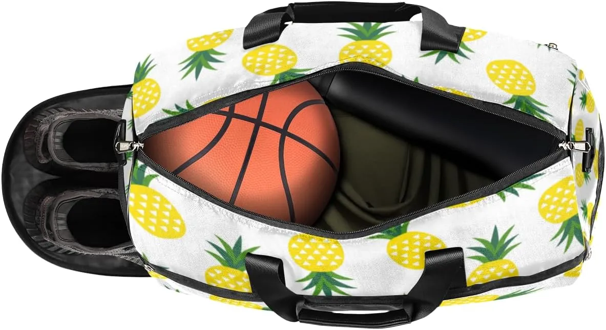 Cute Pineapples Sports Gym Bag for Women Men Travel Duffel Bag with Wet Pocket & Shoes Compartment Waterproof Weekender Overnight Tote Carry on Bag Lightweight