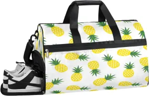 Cute Pineapples Sports Gym Bag for Women Men Travel Duffel Bag with Wet Pocket & Shoes Compartment Waterproof Weekender Overnight Tote Carry on Bag Lightweight