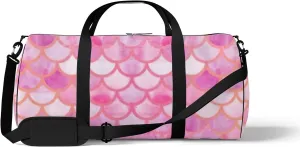 Cute Pink Mermaid Scales Sports Bag Tote Bag Waterproof Gym Bag with Shoulder Strap Zipper 2 Side Pockets for Men and Women, Travel and Storage Shoulder Bag.