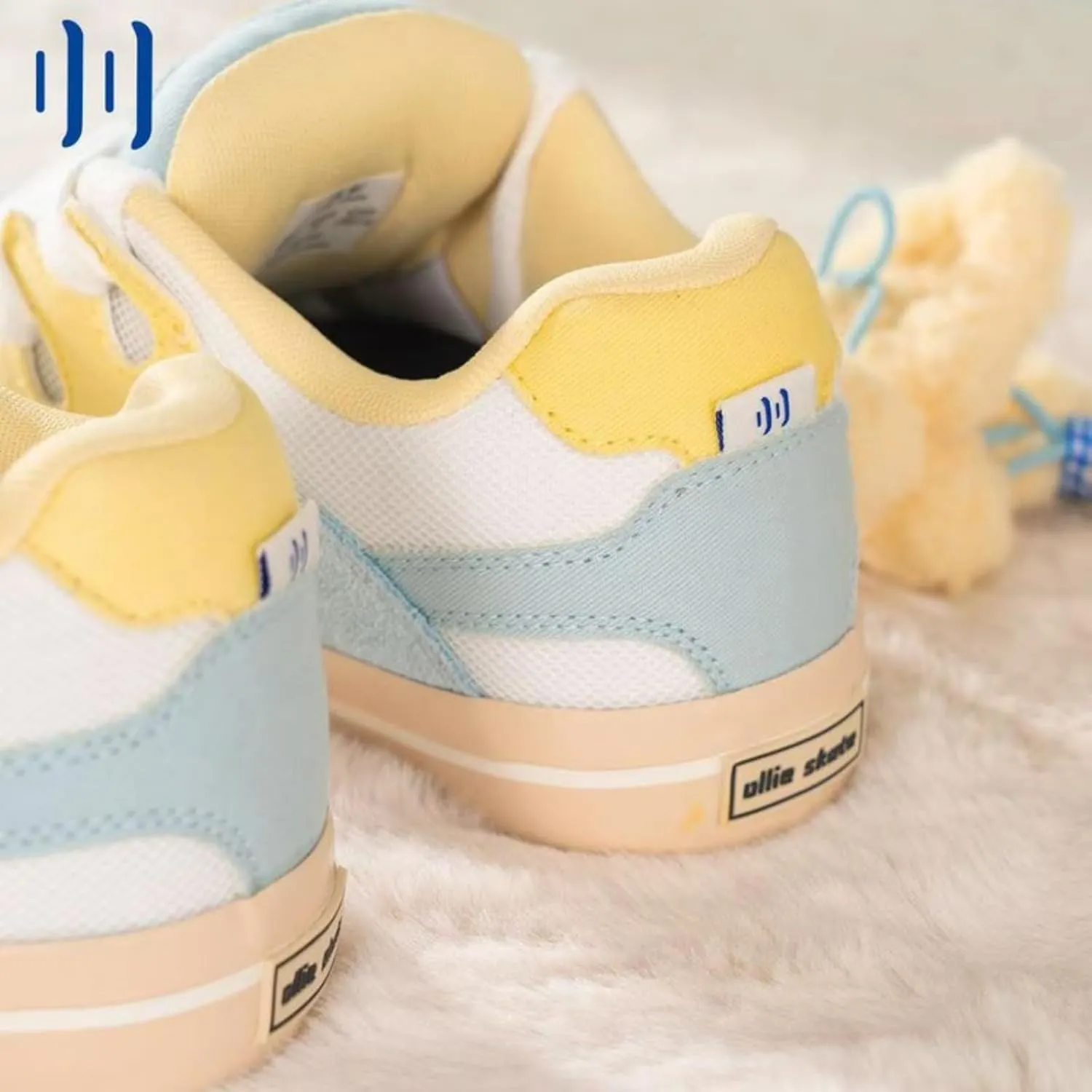 Cute Sneakers with Fluff Bow Accessories Bowtie Yellow Casual Detachable 3D Plush Accent Non-Slip Memory Foam