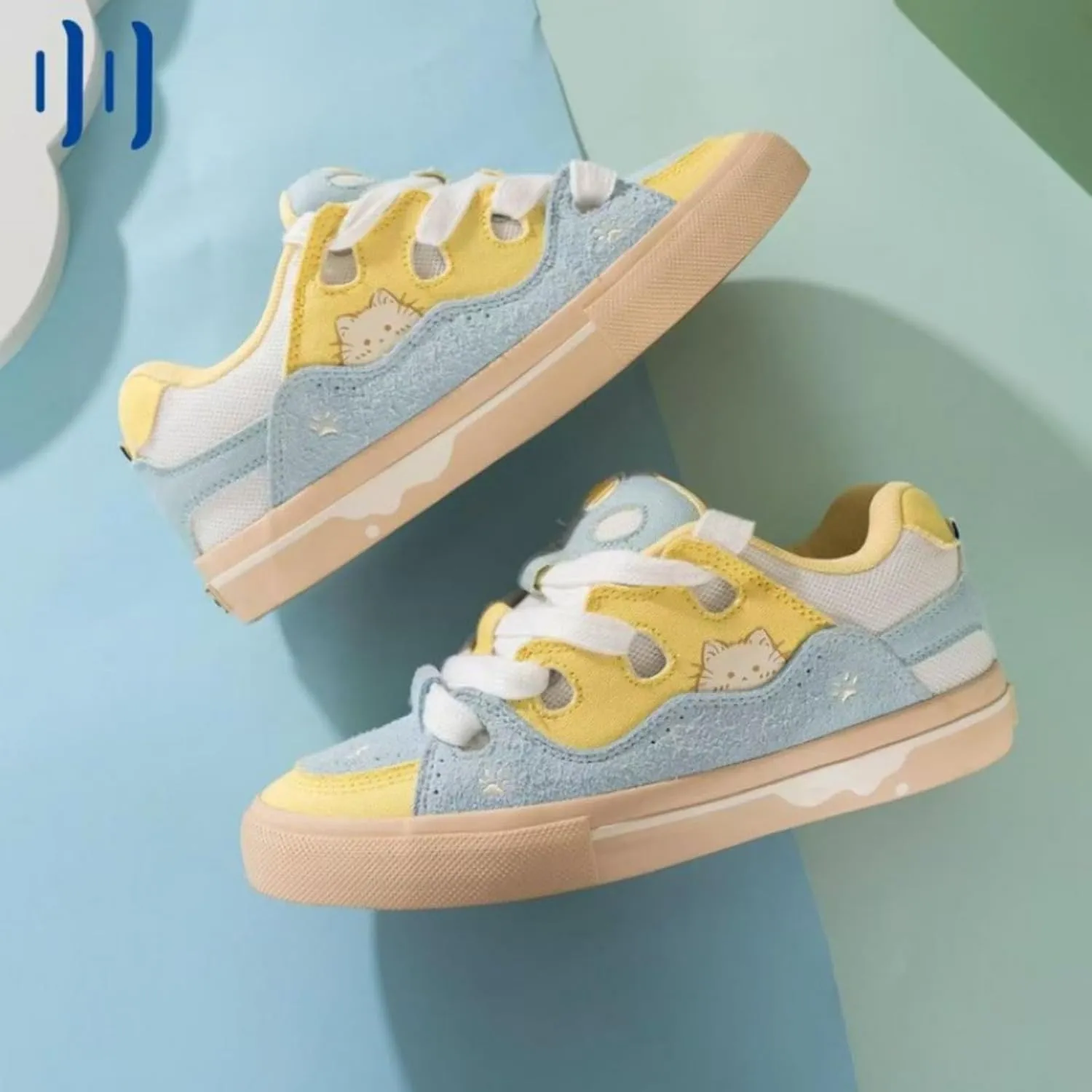 Cute Sneakers with Fluff Bow Accessories Bowtie Yellow Casual Detachable 3D Plush Accent Non-Slip Memory Foam
