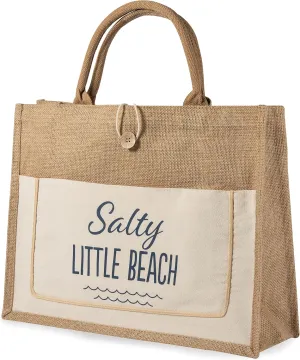 Cute Tote Bag: Woven Shopper Bag | Perfect for Girls Weekend Getaway or Vacation Beach Trips: Large Fabric Tote Bag with Longer Strap, Gift and Girls Trip Tote Salty Little Beach!