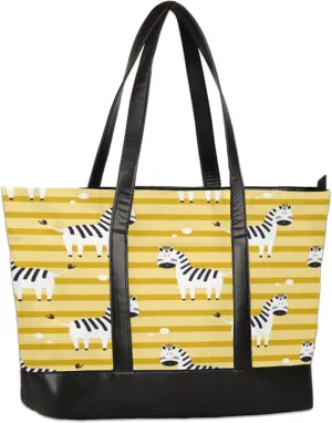 Cute Zebras Striped Polka Dots Laptop Tote Bag for Women Lightweight Work Purse with Multiple Compartments Fits 13-15.6 Inch Laptop Tablet Shoulder Bag for Office Travel Daily Use