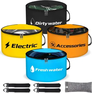 Cyrico Rv Sewer Hose Storage, 4 Pack Waterproof Rv Storage and Organization with Dual Zipper Closing Visible Cover, Accessories Bag for Store Fresh Black Water Hoses, Electrical Cords, Camper Tools