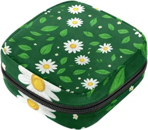 Daisy Green Leaves and Little White Flow (3) Makeup Bag, Cosmetic Bag, Portable Toiletry Bag for Women and Girls