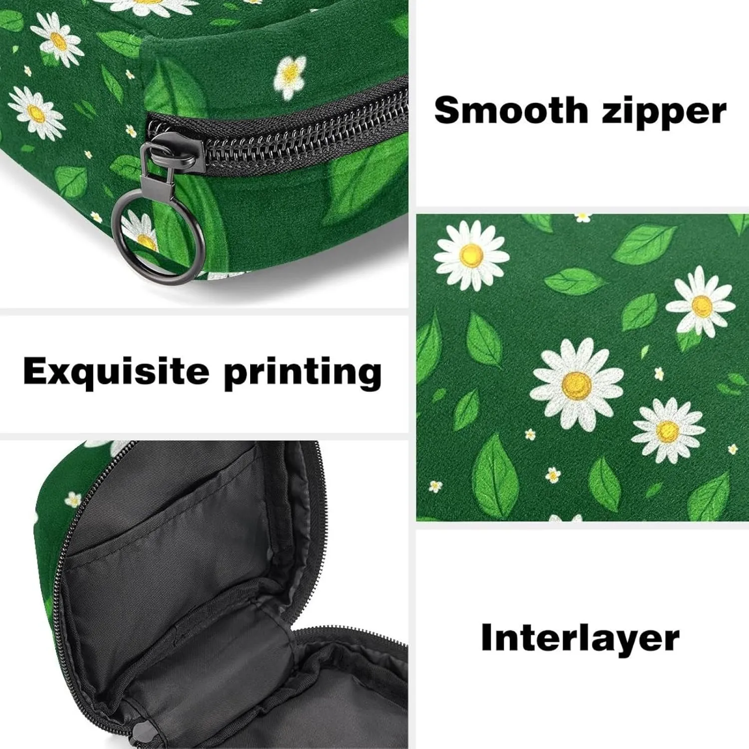 Daisy Green Leaves and Little White Flow (3) Makeup Bag, Cosmetic Bag, Portable Toiletry Bag for Women and Girls