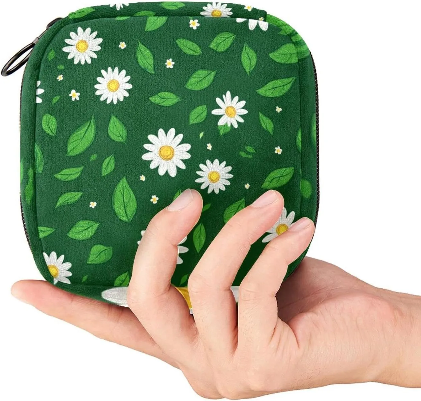 Daisy Green Leaves and Little White Flow (3) Makeup Bag, Cosmetic Bag, Portable Toiletry Bag for Women and Girls