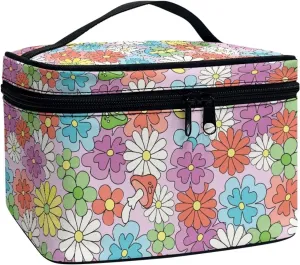 Daisy Mushroom Travel Cosmetic Bag for Women Girls Zipper Clear Travel Bags for Toiletries Large Capacity Brushes Case with Handle Easy to Clean for Weekend Getaways, Vacations