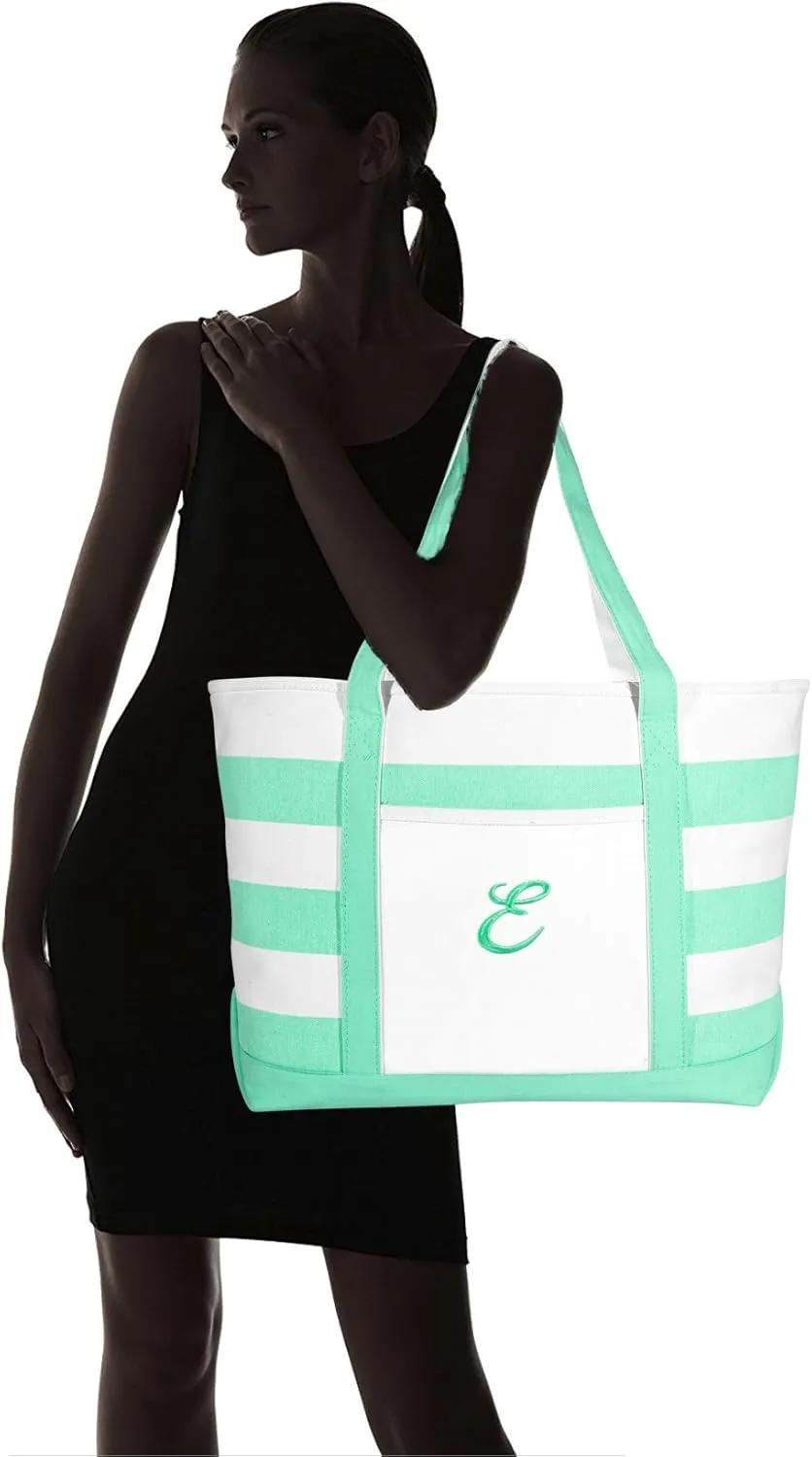 DALIX Monogram Beach Bag and Totes for Women Personalized Gifts Mint Green A -Z