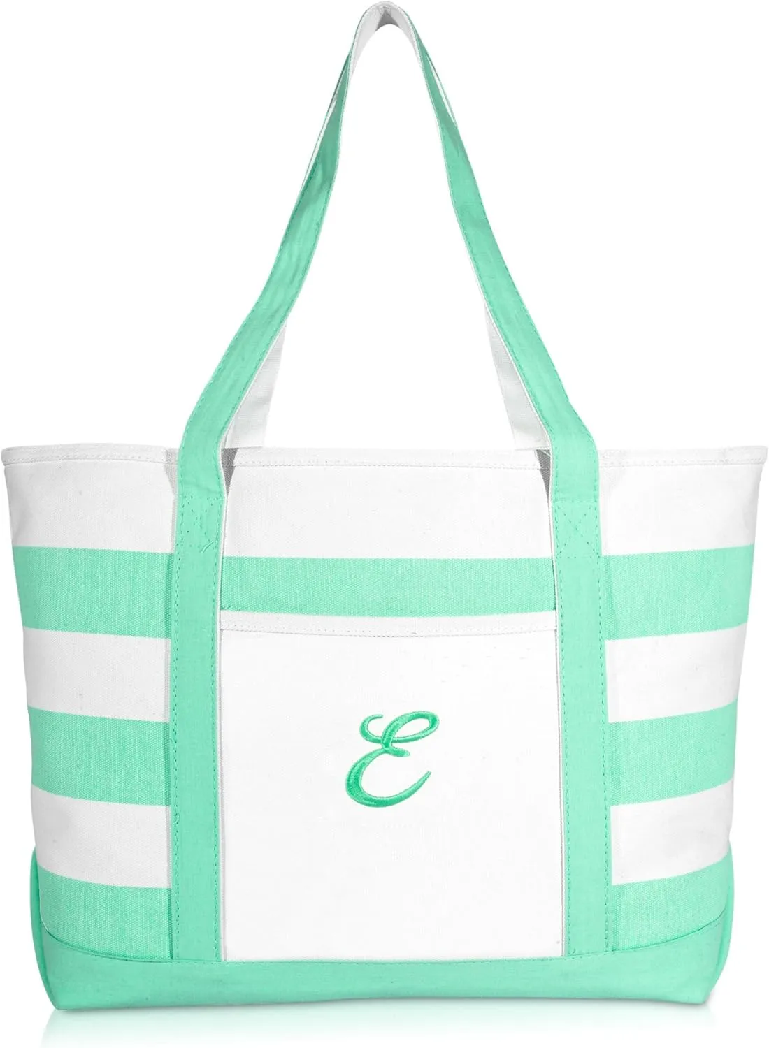 DALIX Monogram Beach Bag and Totes for Women Personalized Gifts Mint Green A -Z
