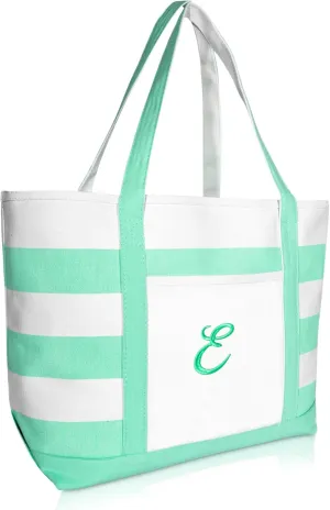 DALIX Monogram Beach Bag and Totes for Women Personalized Gifts Mint Green A -Z