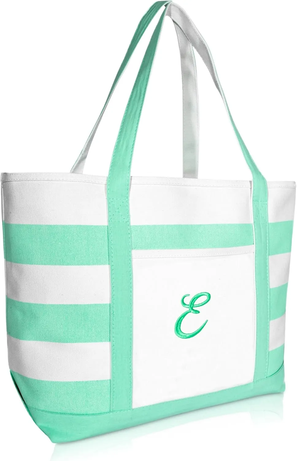 DALIX Monogram Beach Bag and Totes for Women Personalized Gifts Mint Green A -Z