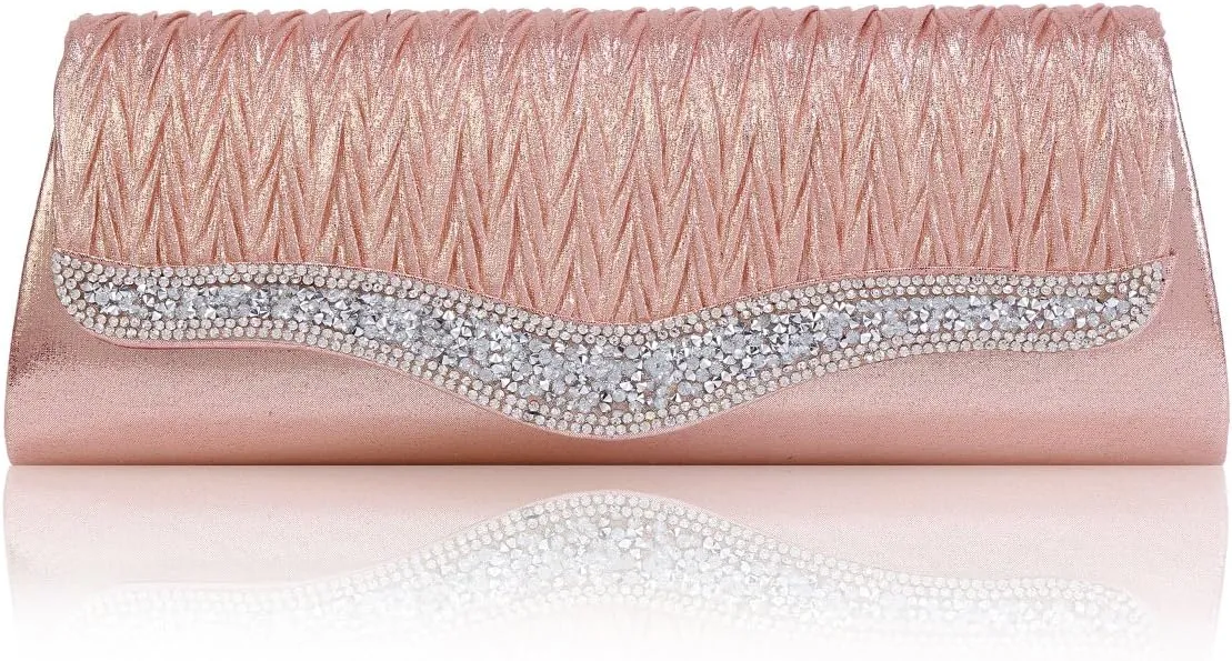 Damara Womens Sparking Crystals Flap Crossbody Prom Evening Bag,Pink