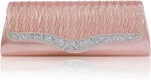 Damara Womens Sparking Crystals Flap Crossbody Prom Evening Bag,Pink