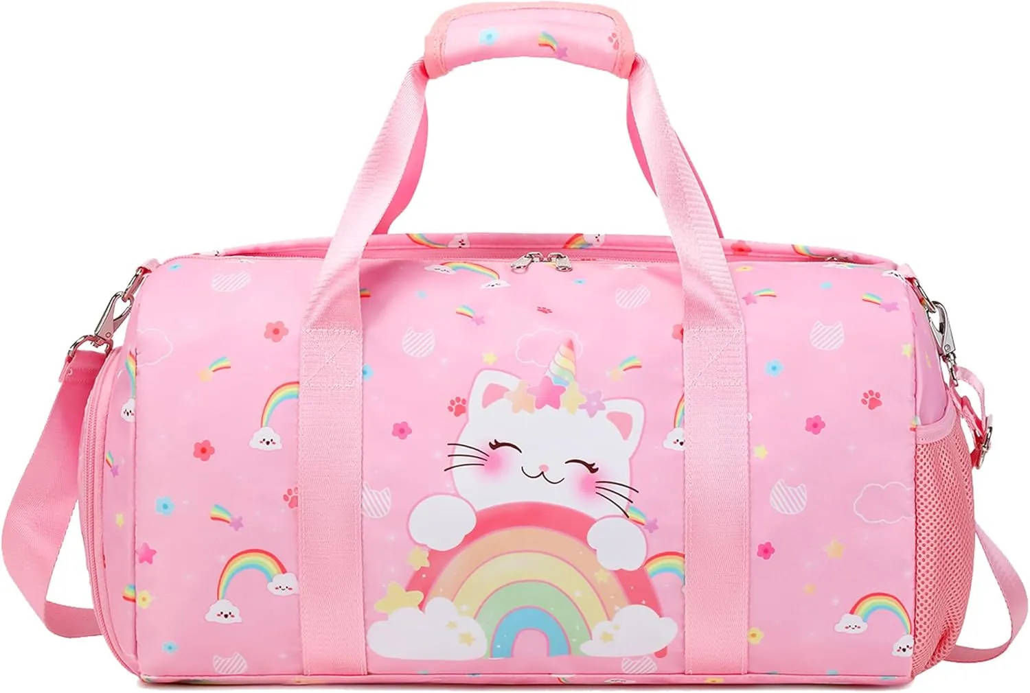 Dance Bag for Girls Ballet Bag Duffle Bag Sports Gymnastic Bag Travel Bag for Sleepover Overnight Bag with Shoe Compartment and Wet Pocket（Unicorn Cat）