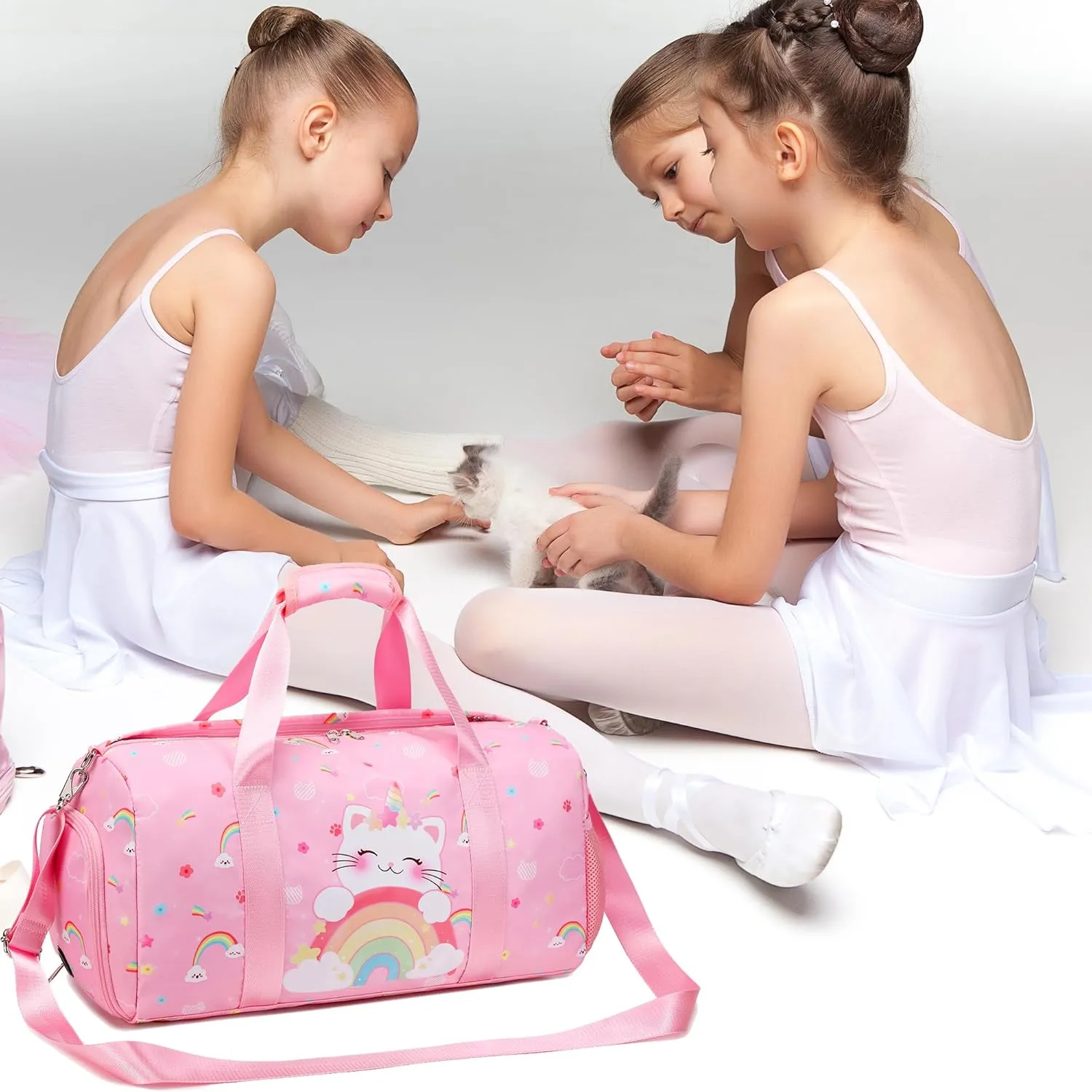 Dance Bag for Girls Ballet Bag Duffle Bag Sports Gymnastic Bag Travel Bag for Sleepover Overnight Bag with Shoe Compartment and Wet Pocket（Unicorn Cat）