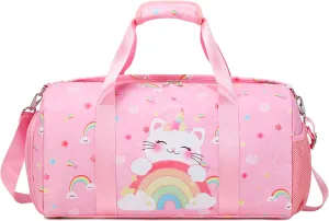 Dance Bag for Girls Ballet Bag Duffle Bag Sports Gymnastic Bag Travel Bag for Sleepover Overnight Bag with Shoe Compartment and Wet Pocket（Unicorn Cat）