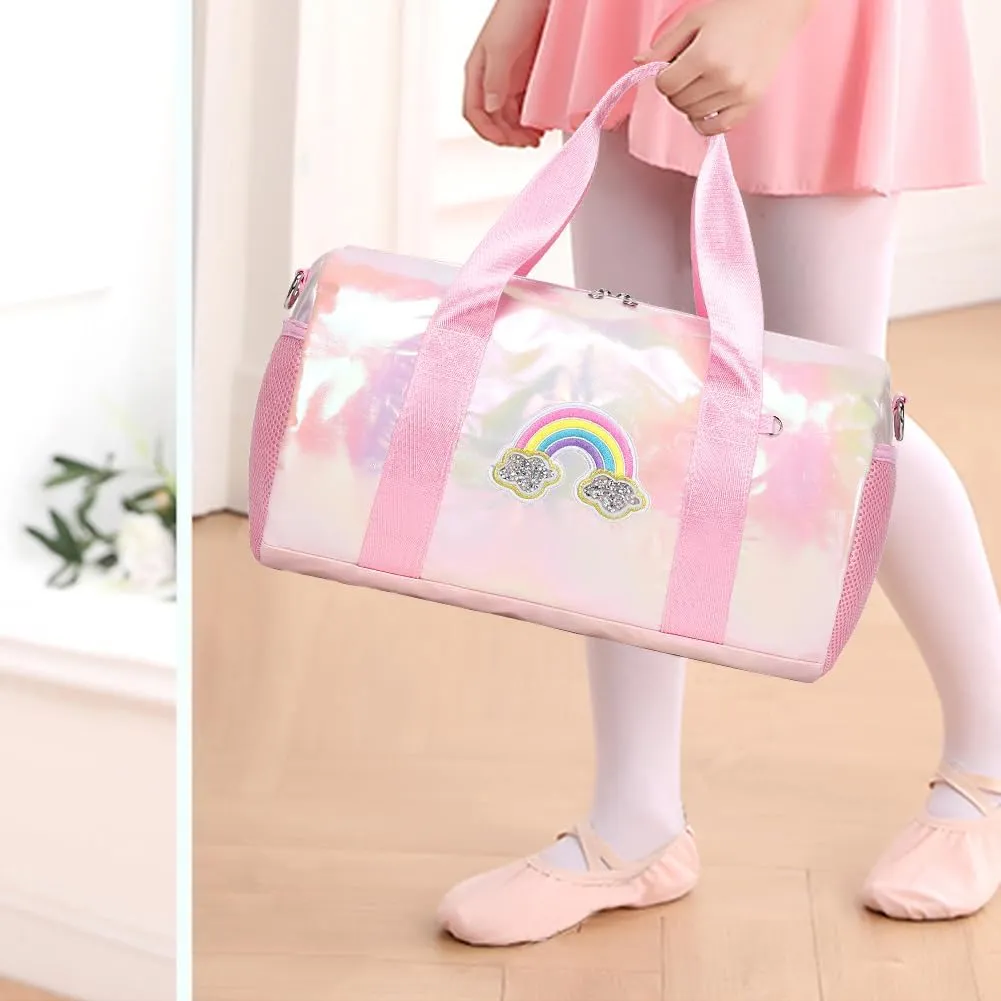 Dance Bag for Girls Dancers Ballet Bag Shiny Rainbow Sports Duffle Bag for Girls Ballerina Gym Duffle with Waterproof Dry Wet Separated Compartment