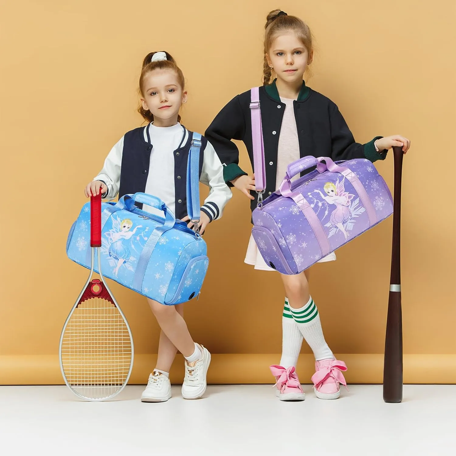Dance Bags for Girls, Fairy Purple Duffle Bag with Wet & Shoe Compartment for Ballet Gym Sport, Girls Overnight Weekender Carry On Bag with Trolley Sleeve for Travel