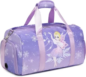 Dance Bags for Girls, Fairy Purple Duffle Bag with Wet & Shoe Compartment for Ballet Gym Sport, Girls Overnight Weekender Carry On Bag with Trolley Sleeve for Travel