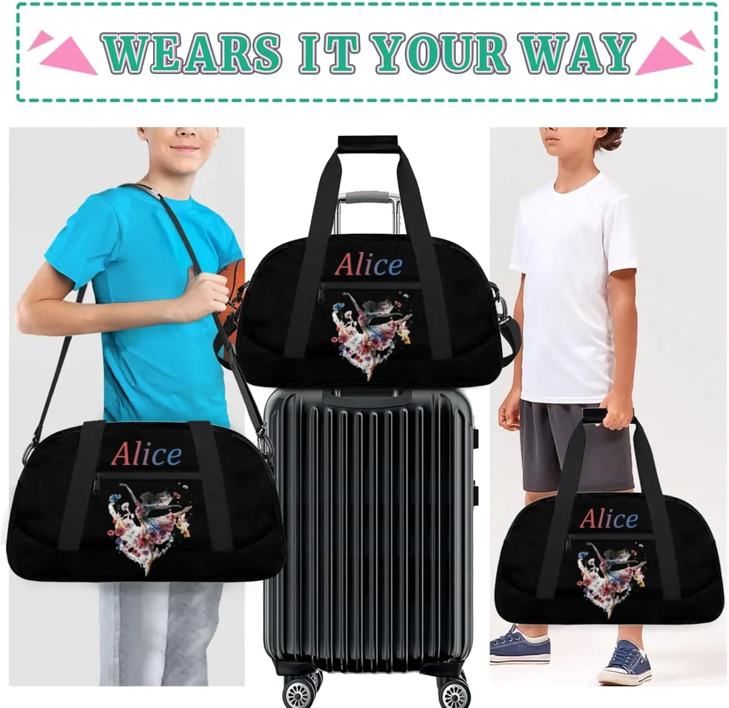Dance Duffle-Bag for Teens Girls,Custom Ballet-Bag for Dancer,Carry-on Lightweight for Travel-Duffle,Overnight,Workout Dance Flowers