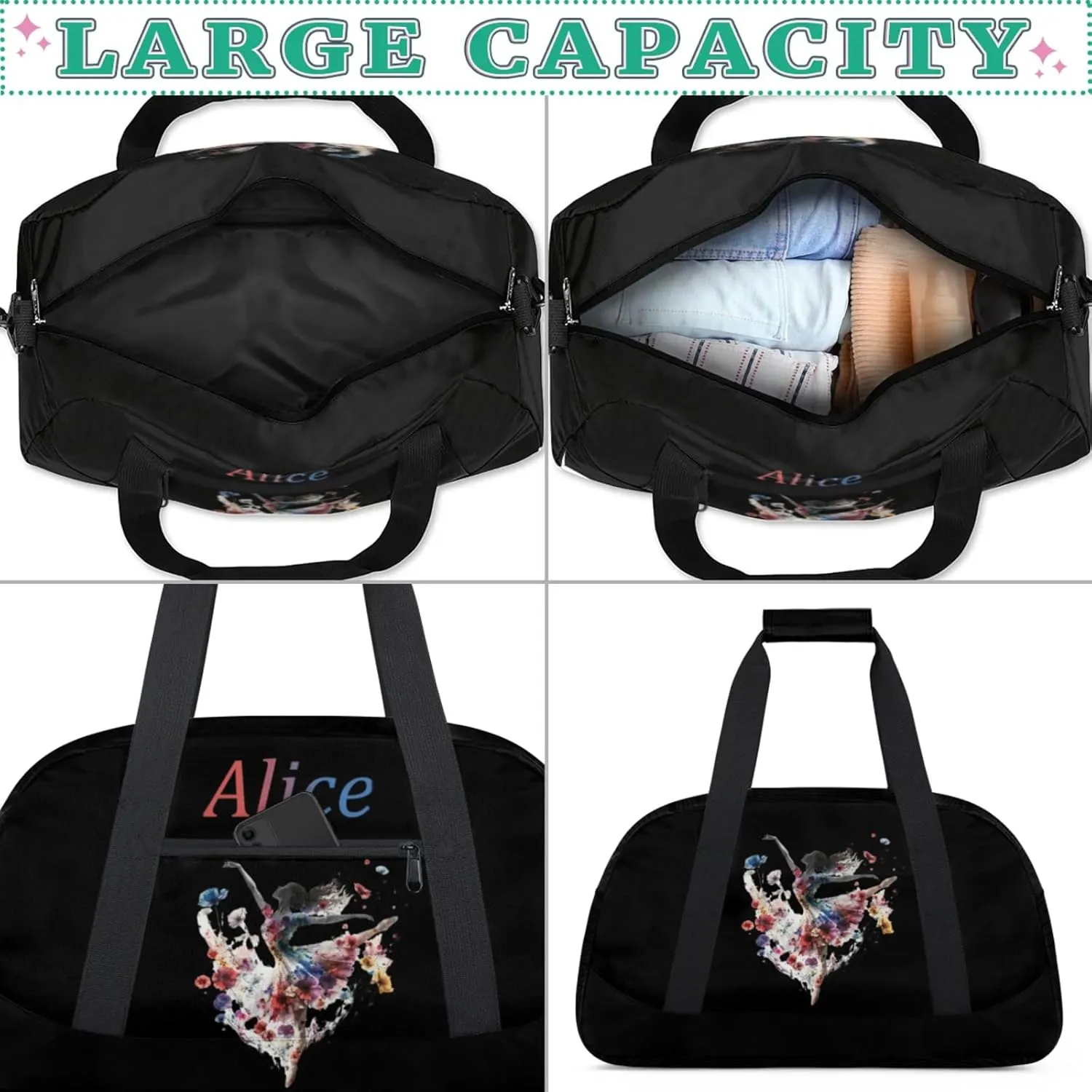Dance Duffle-Bag for Teens Girls,Custom Ballet-Bag for Dancer,Carry-on Lightweight for Travel-Duffle,Overnight,Workout Dance Flowers