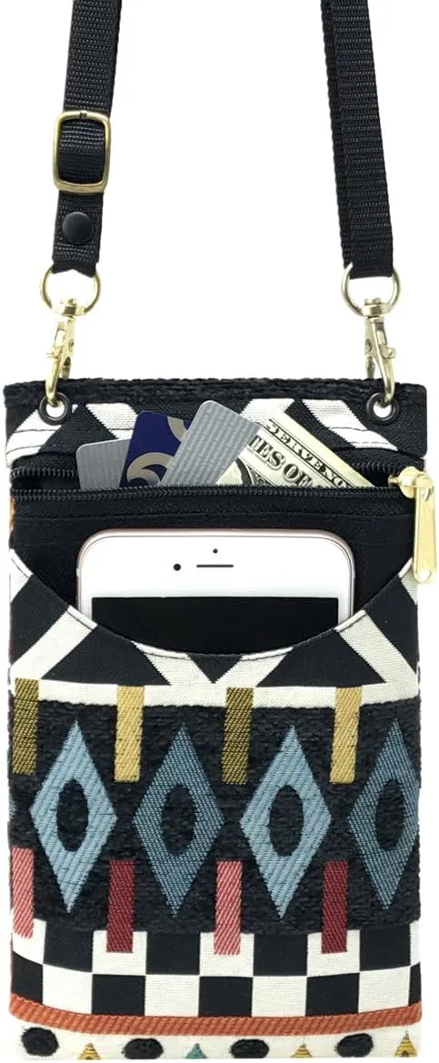 Danny K. Women's Tapestry Crossbody Cell Phone or Passport Purse, Handmade in USA