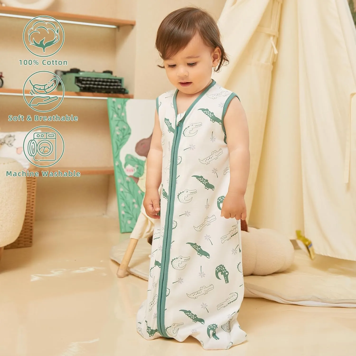 DaysU Cotton Baby Sleep Sack, Baby Sleeping Bag with Two-Way Zipper, 0.5 TOG Wearable Blanket for Newborn Baby Boys and Girls