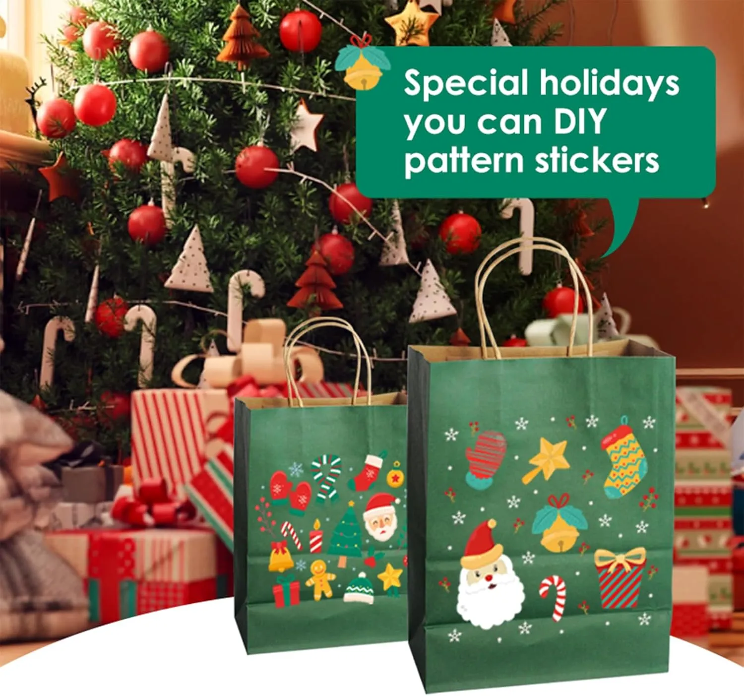 DechoPak 50pcs Dark Green Gift Bags with Handles, 8.3x4.3x10.6 Inch Kraft Paper Bag Bulk, Medium Colored Party Favor Goodie Bags for Birthday Baby Shower Valentine's Day Christmas Retail Business