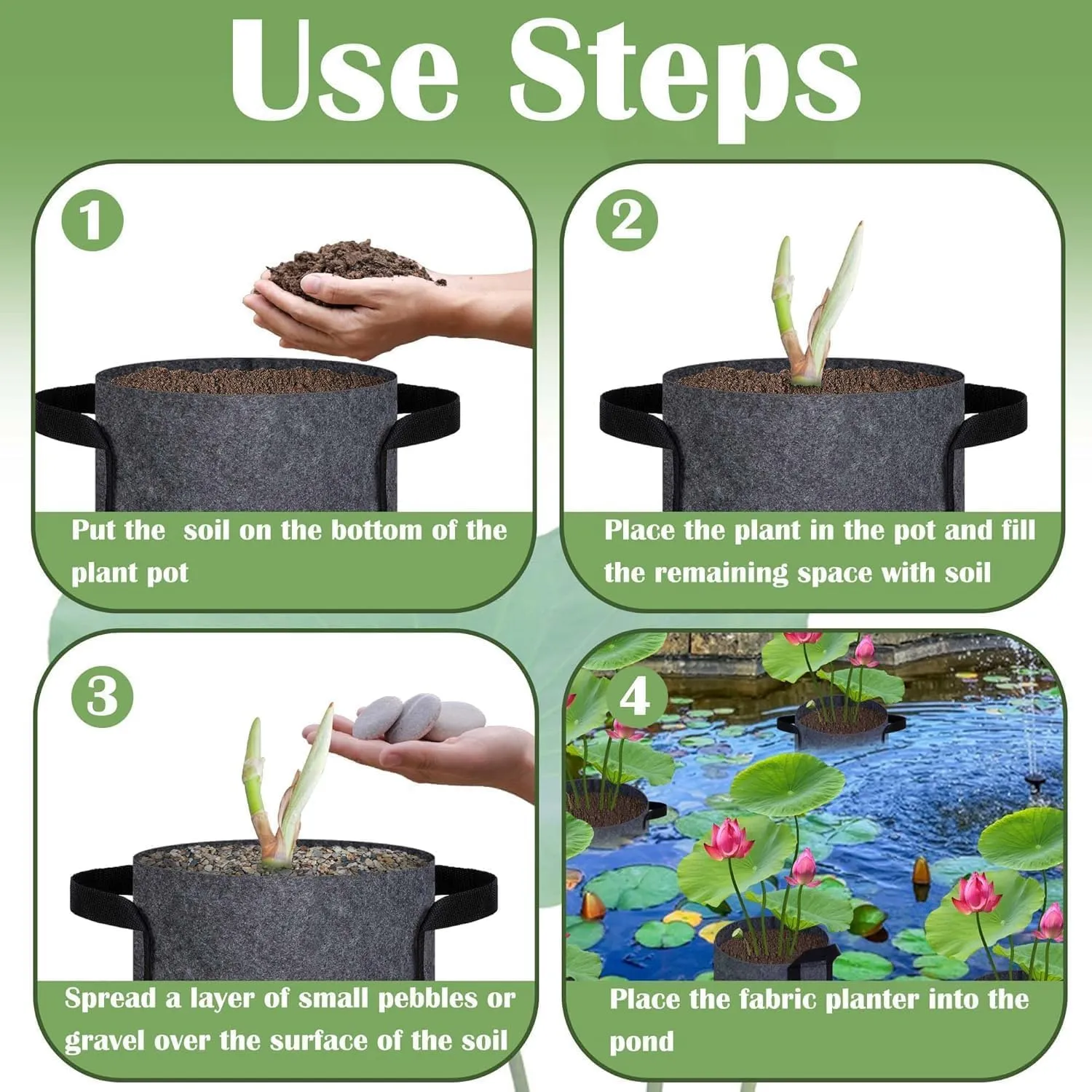 DECOHS 12 Pack Aquatic Plant Pots for Pond, Reusable Fabric Aquatic Plant Pots, Breathable Pond Plant Basket Grow Bags with Handles for Aquatic Plants, Bog Plant, Water Lily, Lotus, Flower (3 Gallon)