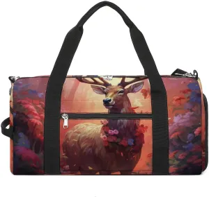 Deer Duffle Bag Waterproof Gym Tote Bags Travel Overnight Bags with Shoes Compartment