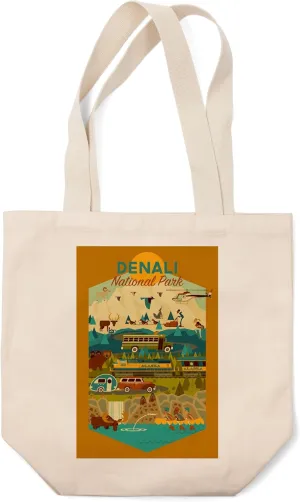 Denali National Park and Preserve, Geometric National Park Series, (100% Cotton Canvas Reusable Tote Bag)