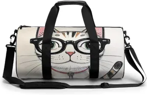 Design Hipster Cat Kitten Glasses Gym Bag for Men Women Water Resistant Duffle Bag Travel Lightweight Bag for Travel Sports