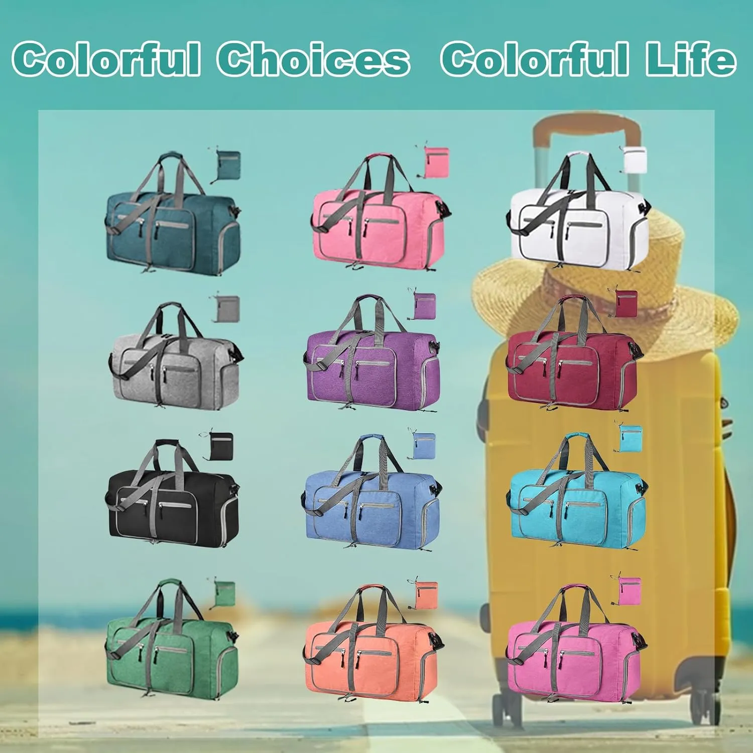 Dimayar 115L Travel Duffle Bag for Men Women - Foldable Duffel Bag with Shoes Compartment - Overnight Bags Waterproof & Tear Resistant(Mint Green)