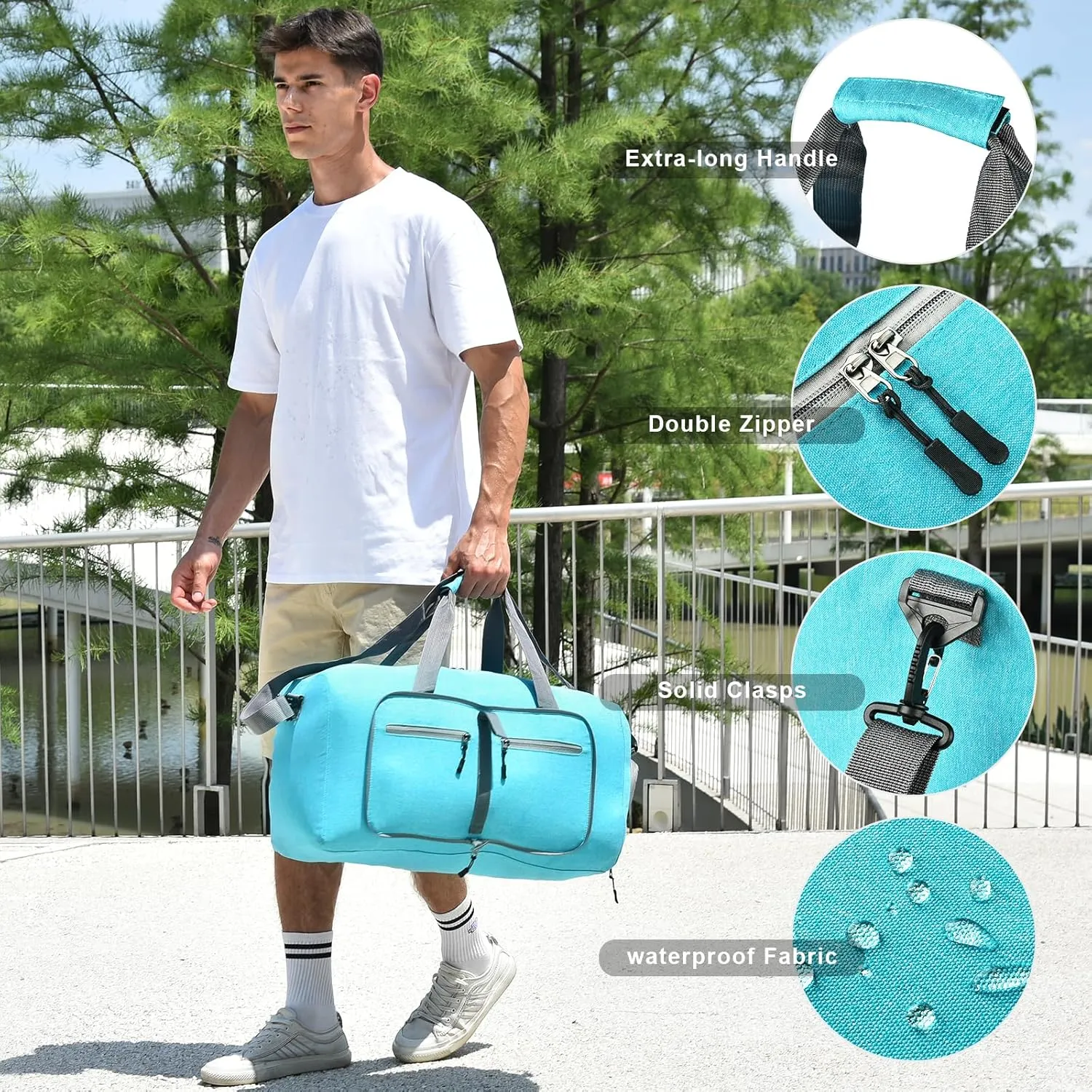 Dimayar 115L Travel Duffle Bag for Men Women - Foldable Duffel Bag with Shoes Compartment - Overnight Bags Waterproof & Tear Resistant(Mint Green)