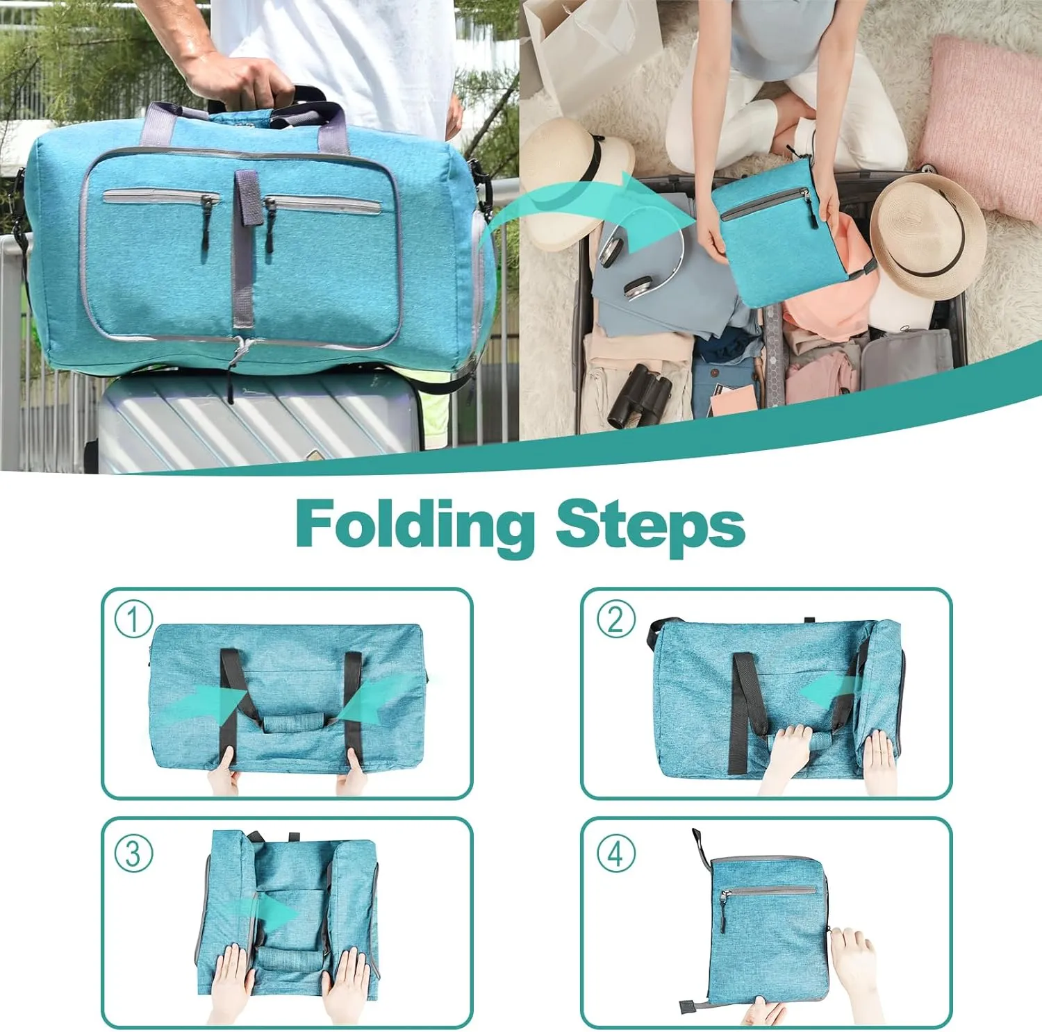Dimayar 115L Travel Duffle Bag for Men Women - Foldable Duffel Bag with Shoes Compartment - Overnight Bags Waterproof & Tear Resistant(Mint Green)
